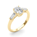 LUMEO Oval Three Stone Diamond Engagement Ring Angle View in 18k Solid Yellow Gold 