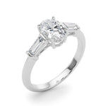 LUMEO Oval Three Stone Diamond Engagement Ring Angle View in Platinum 