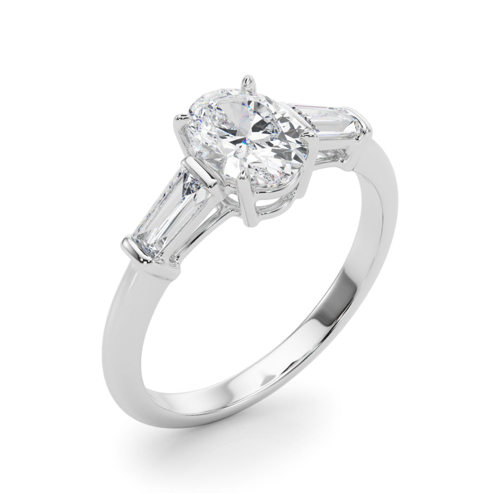 LUMEO Oval Three Stone Diamond Engagement Ring Angle View in Platinum 