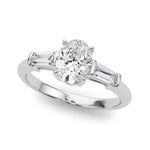 LUMEO Oval Three Stone Diamond Engagement Ring Front View in Platinum 