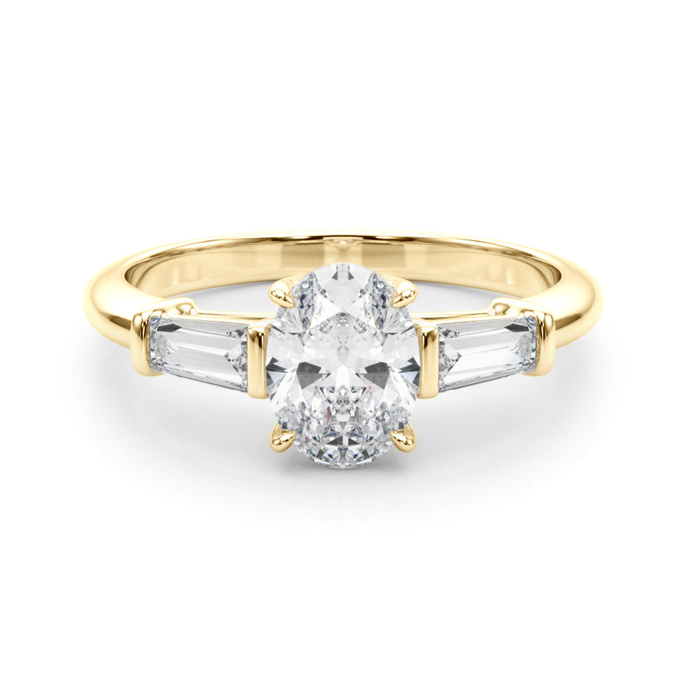 LUMEO Oval Three Stone Diamond Engagement Ring Set in 18k Solid Yellow Gold 