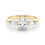 LUMEO Oval Three Stone Diamond Engagement Ring Set in 18k Solid Yellow Gold 