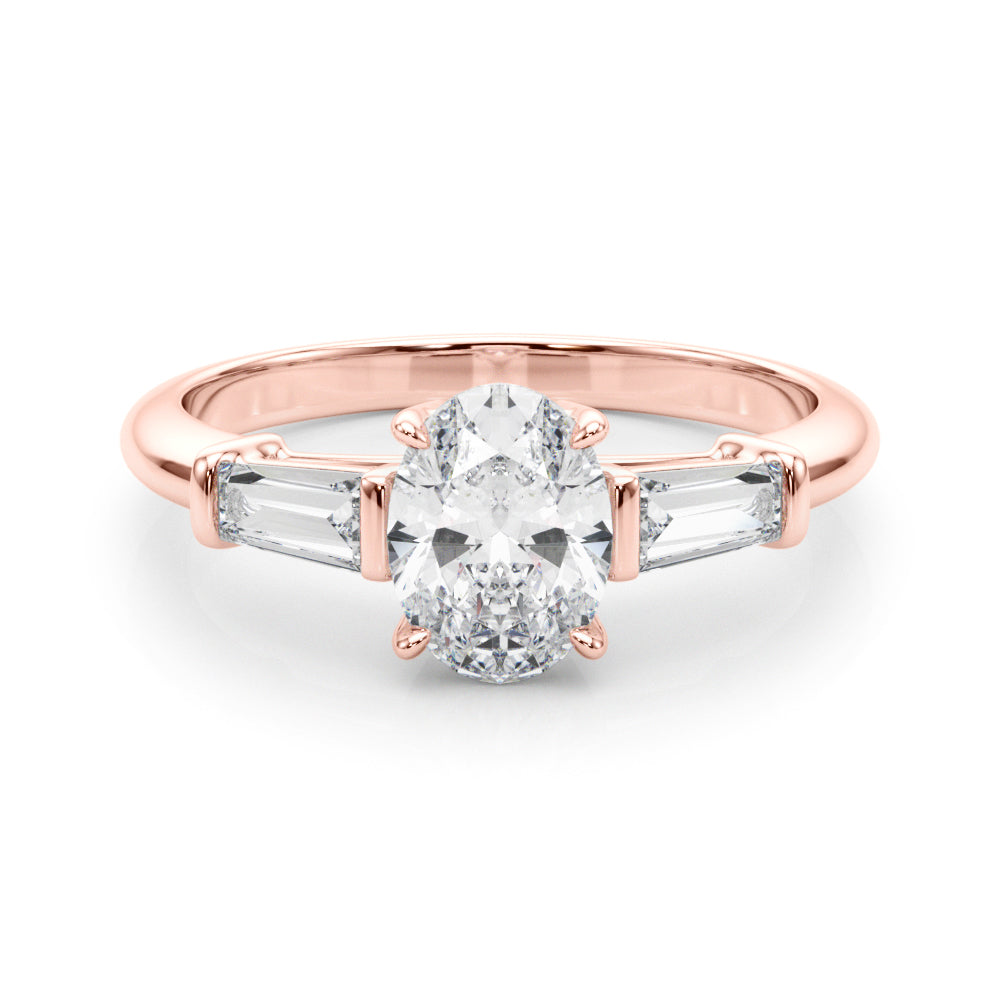 LUMEO Oval Three Stone Diamond Engagement Ring Set in 18k Solid Rose Gold 