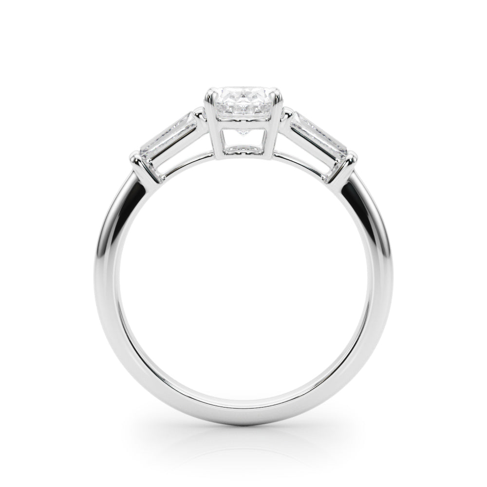 Oval Three Stone Diamond Engagement Ring Side View in Platinum or 18k Solid White Gold 