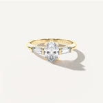 Oval Three Stone Diamond Engagement Ring Front View in 18k Solid Yellow Gold 