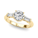 LUMEO Round Three Stone Diamond Engagement Ring Front View in 18k Solid Yellow Gold 