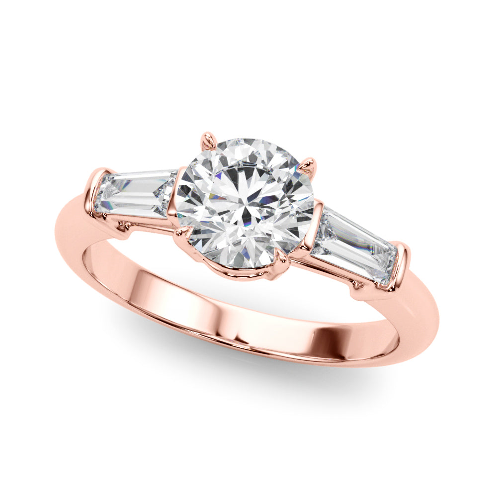 LUMEO Round Three Stone Diamond Engagement Ring Front View in 18k Solid Rose Gold 