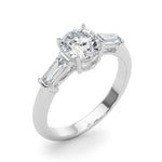 LUMEO Round Three Stone Diamond Engagement Ring Angle View in Platinum 