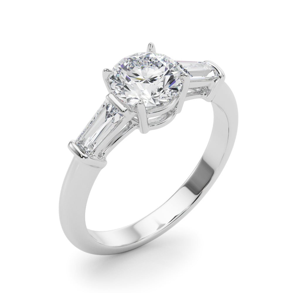 LUMEO Round Three Stone Diamond Engagement Ring Angle View in Platinum 
