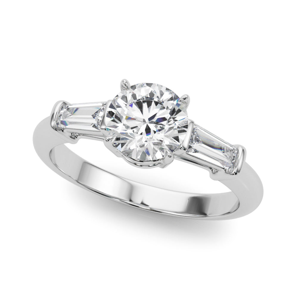 LUMEO Round Three Stone Diamond Engagement Ring Front View in Platinum 