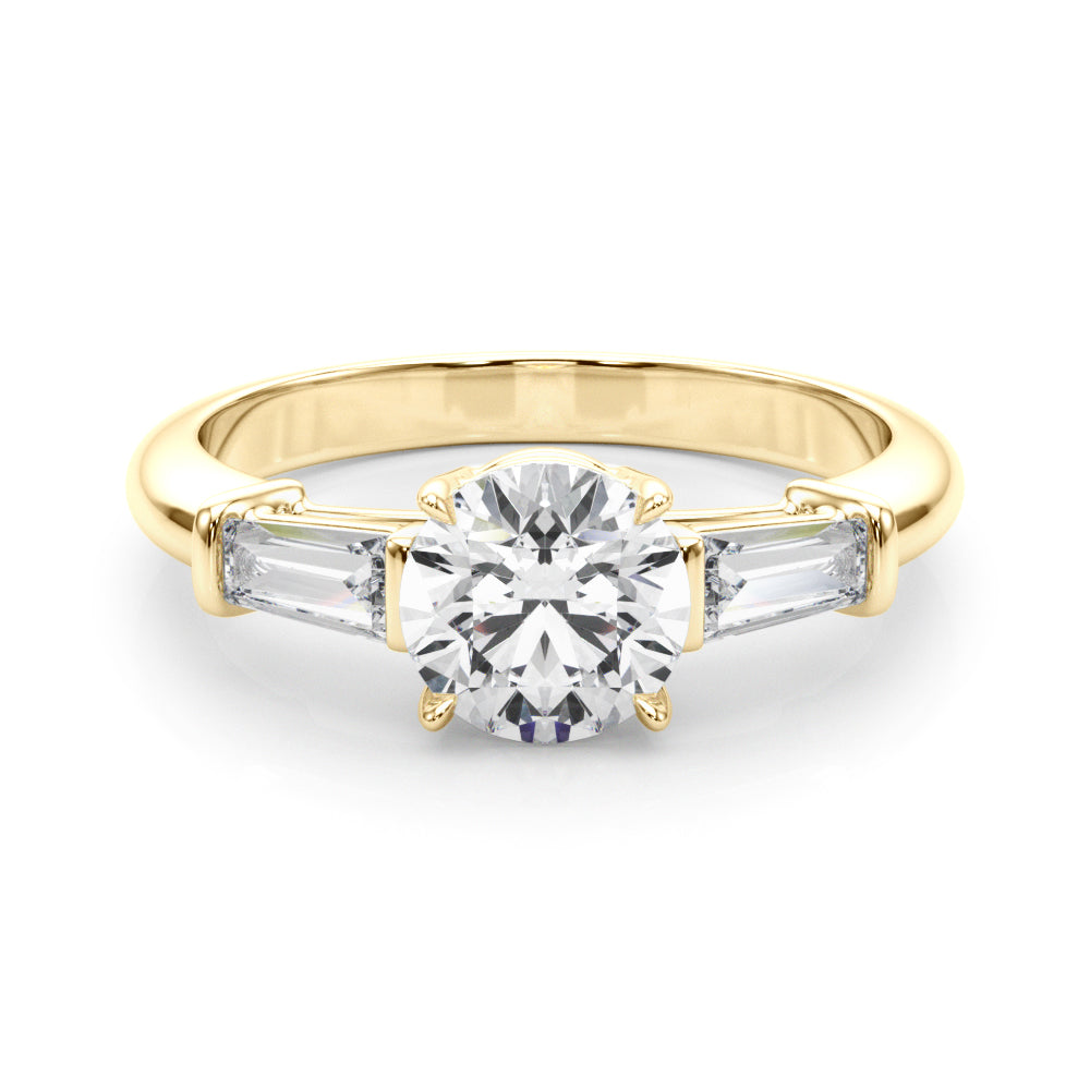 LUMEO Round Three Stone Diamond Engagement Ring Set in 18k Solid Yellow Gold 