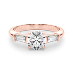 LUMEO Round Three Stone Diamond Engagement Ring Set in 18k Solid Rose Gold 