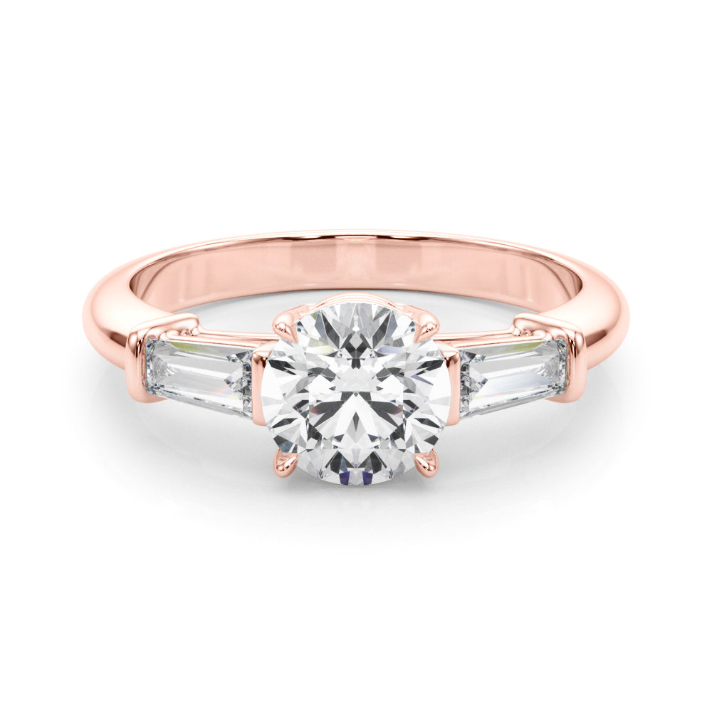 LUMEO Round Three Stone Diamond Engagement Ring Set in 18k Solid Rose Gold 