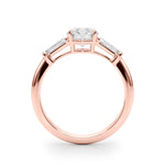 Round Three Stone Diamond Engagement Ring Side View in 18k Solid Rose Gold 