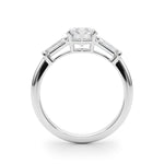 Round Three Stone Diamond Engagement Ring Side View in Platinum or 18k Solid White Gold 