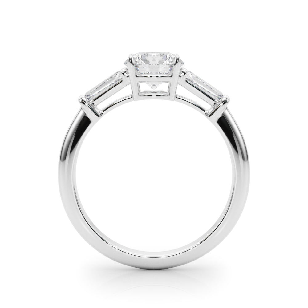 Round Three Stone Diamond Engagement Ring Side View in Platinum or 18k Solid White Gold 
