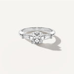 Round Three Stone Diamond Engagement Ring Front View in Platinum or 18k Solid White Gold 
