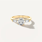 Round Three Stone Diamond Engagement Ring Front View in 18k Solid Yellow Gold 