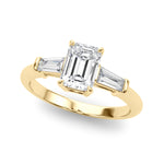 LUMEO Emerald Three Stone Diamond Engagement Ring Front View in 18k Solid Yellow Gold 