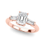 LUMEO Emerald Three Stone Diamond Engagement Ring Front View in 18k Solid Rose Gold 