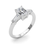 LUMEO Emerald Three Stone Diamond Engagement Ring Angle View in Platinum 