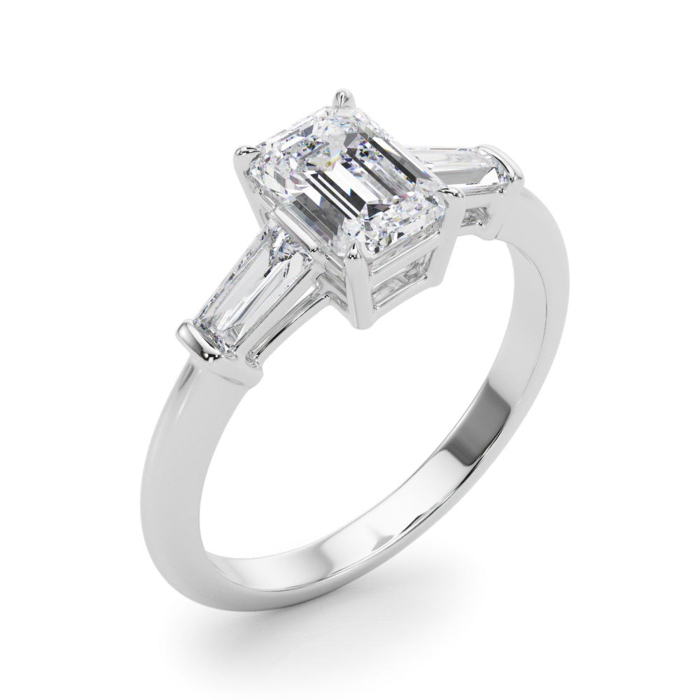 LUMEO Emerald Three Stone Diamond Engagement Ring Angle View in Platinum 