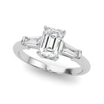 LUMEO Emerald Three Stone Diamond Engagement Ring Front View in Platinum 