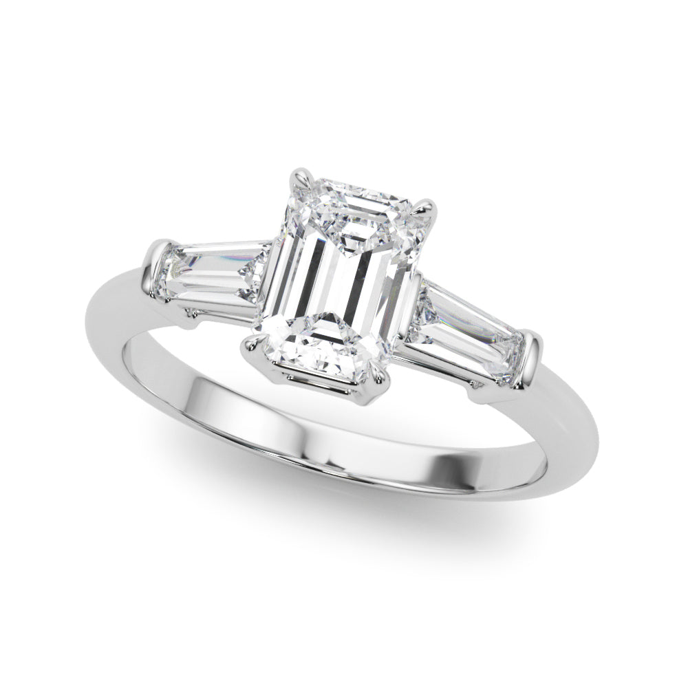 LUMEO Emerald Three Stone Diamond Engagement Ring Front View in Platinum 