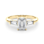 LUMEO Emerald Three Stone Diamond Engagement Ring Set in 18k Solid Yellow Gold 