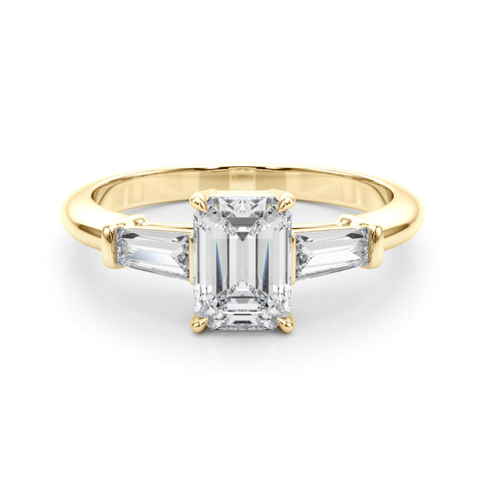 LUMEO Emerald Three Stone Diamond Engagement Ring Set in 18k Solid Yellow Gold 