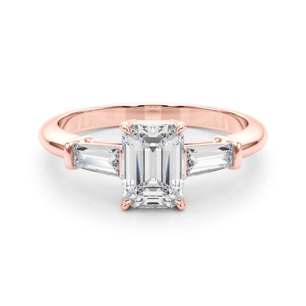 LUMEO Emerald Three Stone Diamond Engagement Ring Set in 18k Solid Rose Gold 