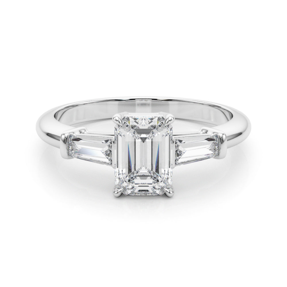 LUMEO Emerald Three Stone Diamond Engagement Ring Set in Platinum 