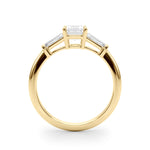 LUMEO Emerald Three Stone Diamond Engagement Ring Side View in 18k Solid Yellow Gold 
