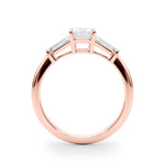 Emerald Three Stone Diamond Engagement Ring Side View in 18k Solid Rose Gold 