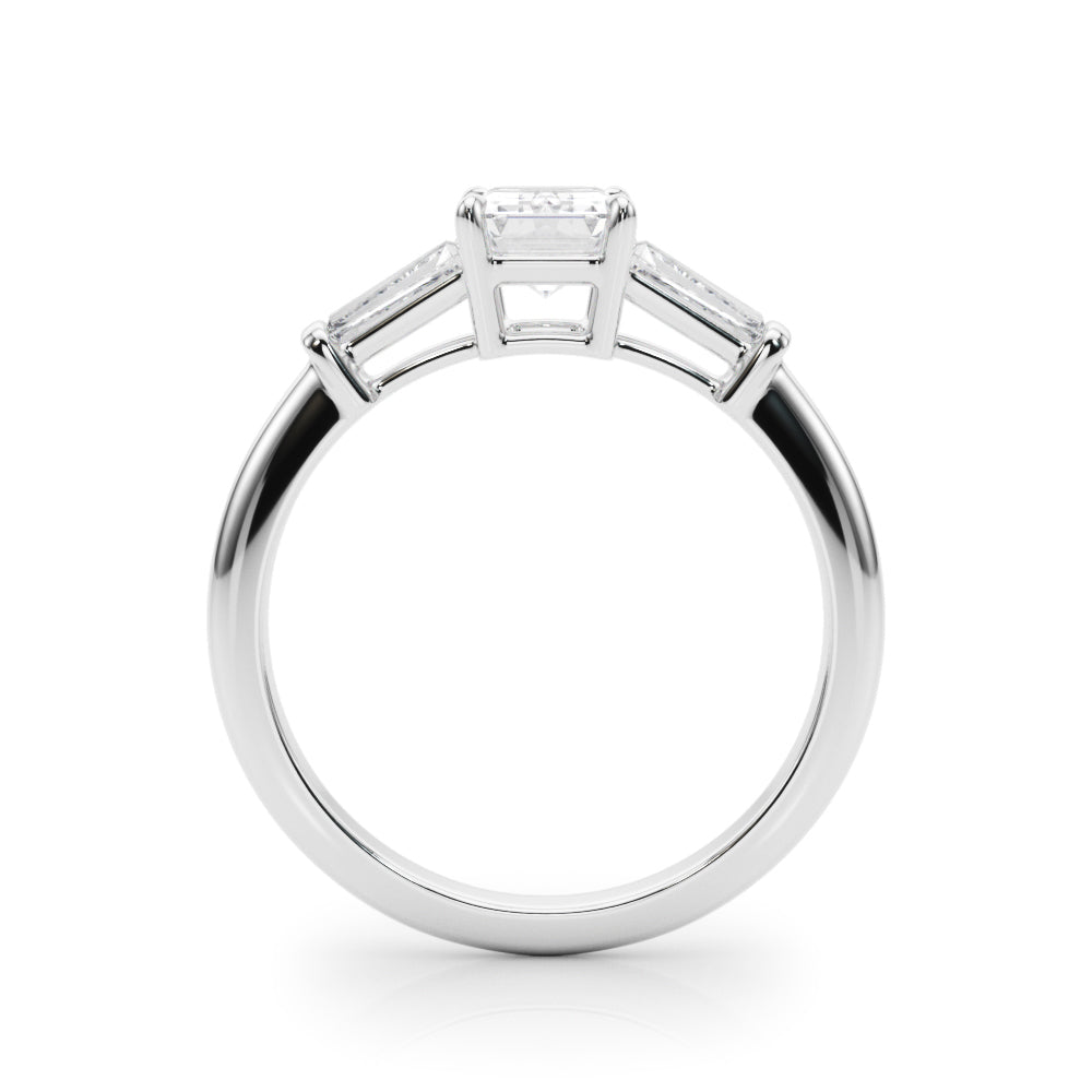 LUMEO Emerald Three Stone Diamond Engagement Ring Side View in Platinum 