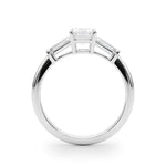 LUMEO Emerald Three Stone Diamond Engagement Ring Side View in Platinum 