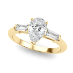 LUMEO Pear Three Stone Diamond Engagement Ring Front View in 18k Solid Yellow Gold 