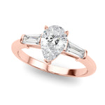 LUMEO Pear Three Stone Diamond Engagement Ring Front View in 18k Solid Rose Gold 