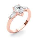 LUMEO Pear Three Stone Diamond Engagement Ring Angle View in 18k Solid Rose Gold 