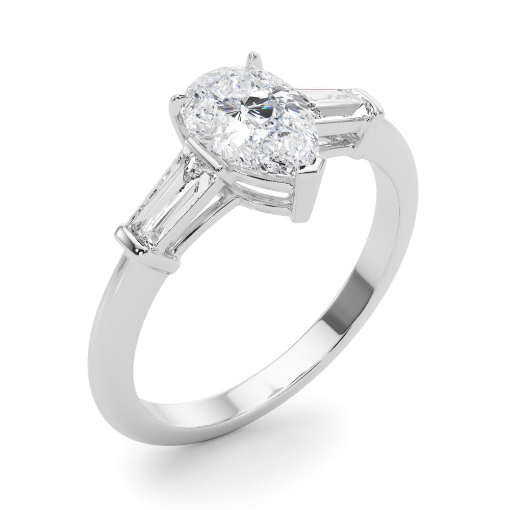LUMEO Pear Three Stone Diamond Engagement Ring Angle View in Platinum 