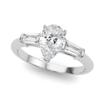 LUMEO Pear Three Stone Diamond Engagement Ring Front View in Platinum 