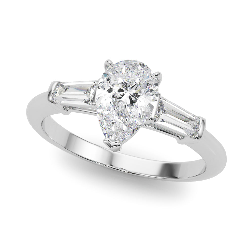 LUMEO Pear Three Stone Diamond Engagement Ring Front View in Platinum 