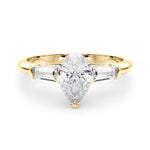 LUMEO Pear Three Stone Diamond Engagement Ring Set in 18k Solid Yellow Gold 