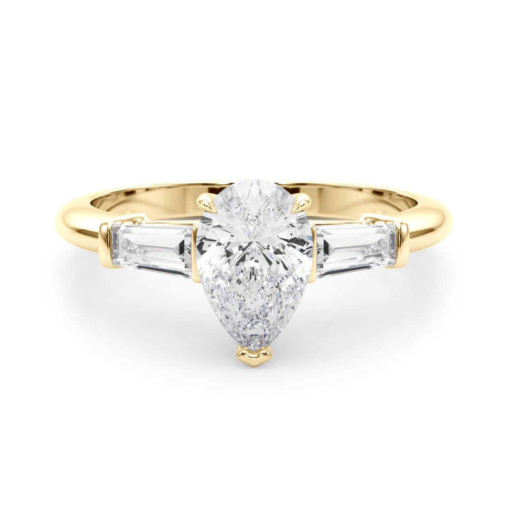 LUMEO Pear Three Stone Diamond Engagement Ring Set in 18k Solid Yellow Gold 
