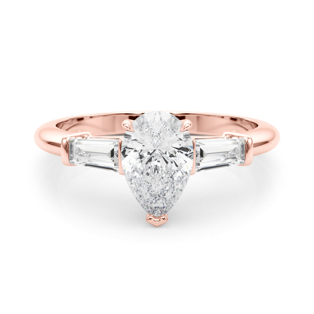 LUMEO Pear Three Stone Diamond Engagement Ring Set in 18k Solid Rose Gold 