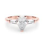 LUMEO Pear Three Stone Diamond Engagement Ring Set in 18k Solid Rose Gold 