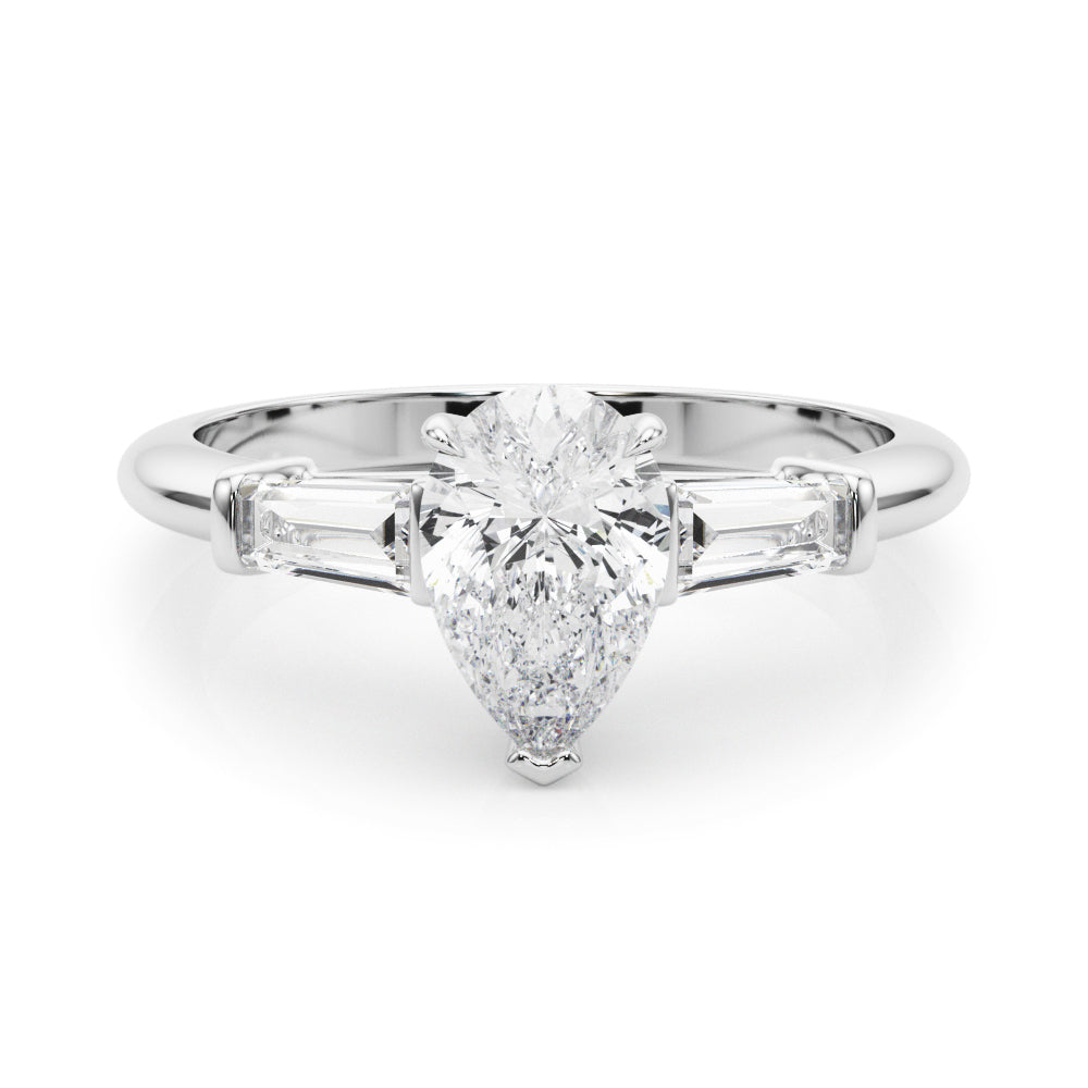 LUMEO Pear Three Stone Diamond Engagement Ring Set in Platinum 