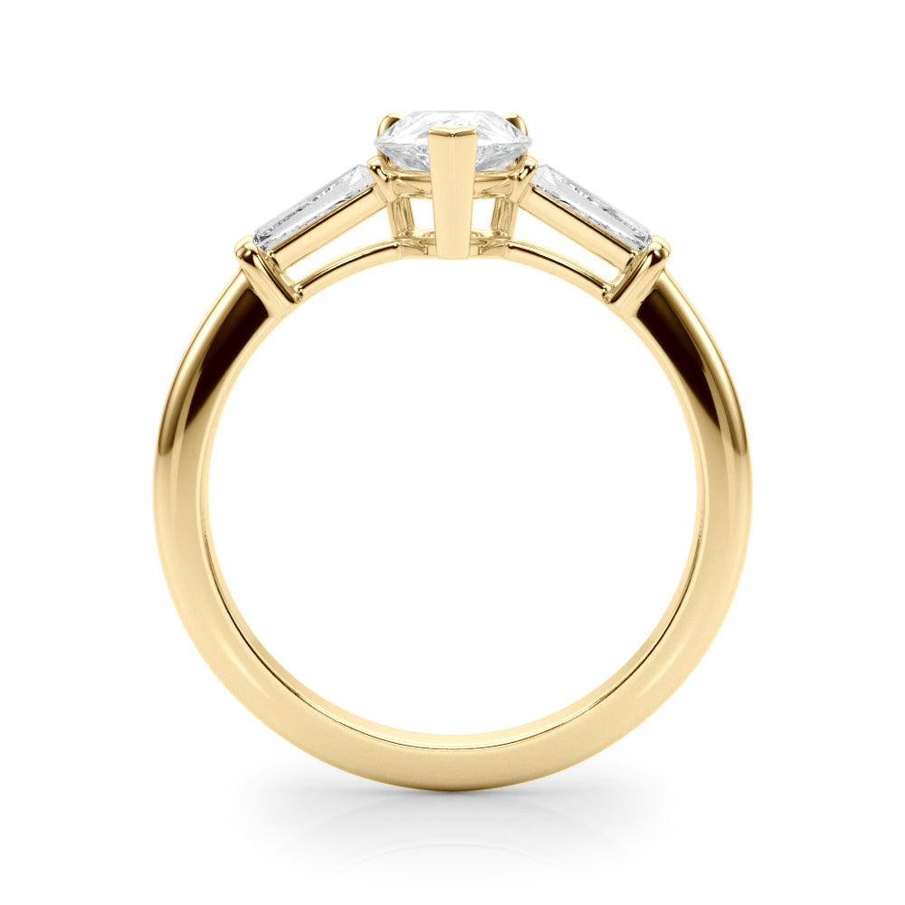 LUMEO Pear Three Stone Diamond Engagement Ring Side View in 18k Solid Yellow Gold 