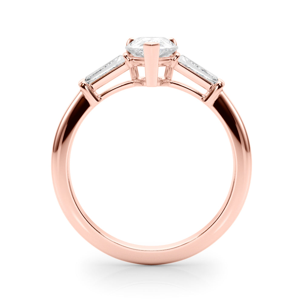 Pear Three Stone Diamond Engagement Ring Side View in 18k Solid Rose Gold 