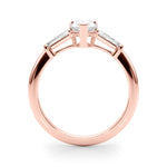 Pear Three Stone Diamond Engagement Ring Side View in 18k Solid Rose Gold 